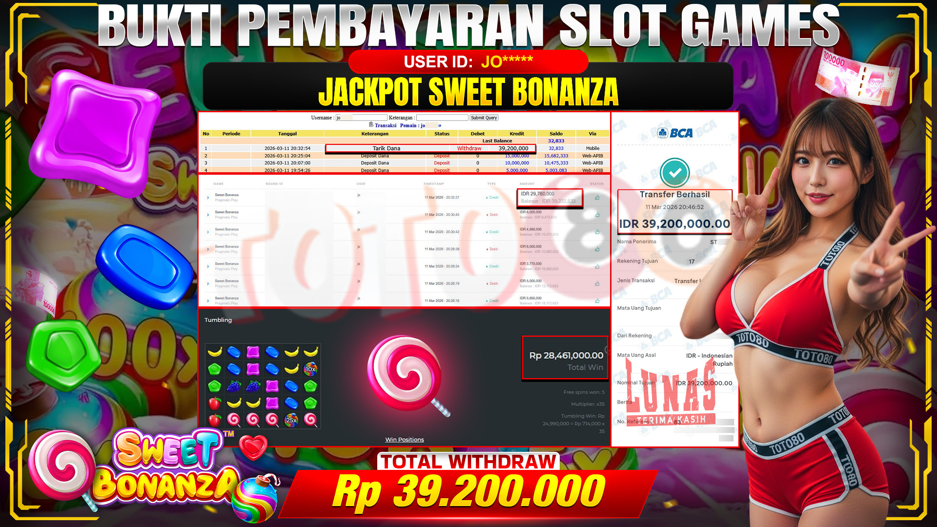🎉 TOTO80 – JACKPOT SLOT SWEET BONANZA  RP. 39,200,000,- TELAH DIBAYARKAN! 🎉