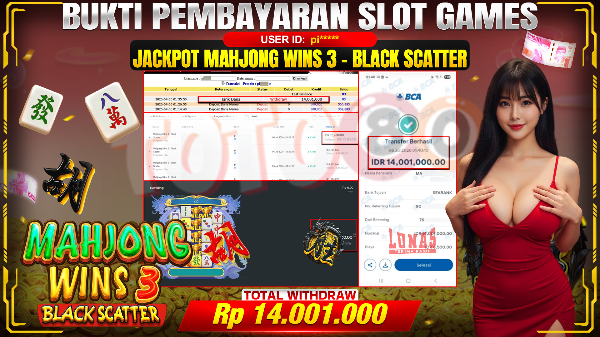 💰🎉 TOTO80 – JACKPOT SLOT MAHJONG WINS 3 - BLACK SCATTER RP. 14,001,000,- TELAH DIBAYARKAN!💰🎉