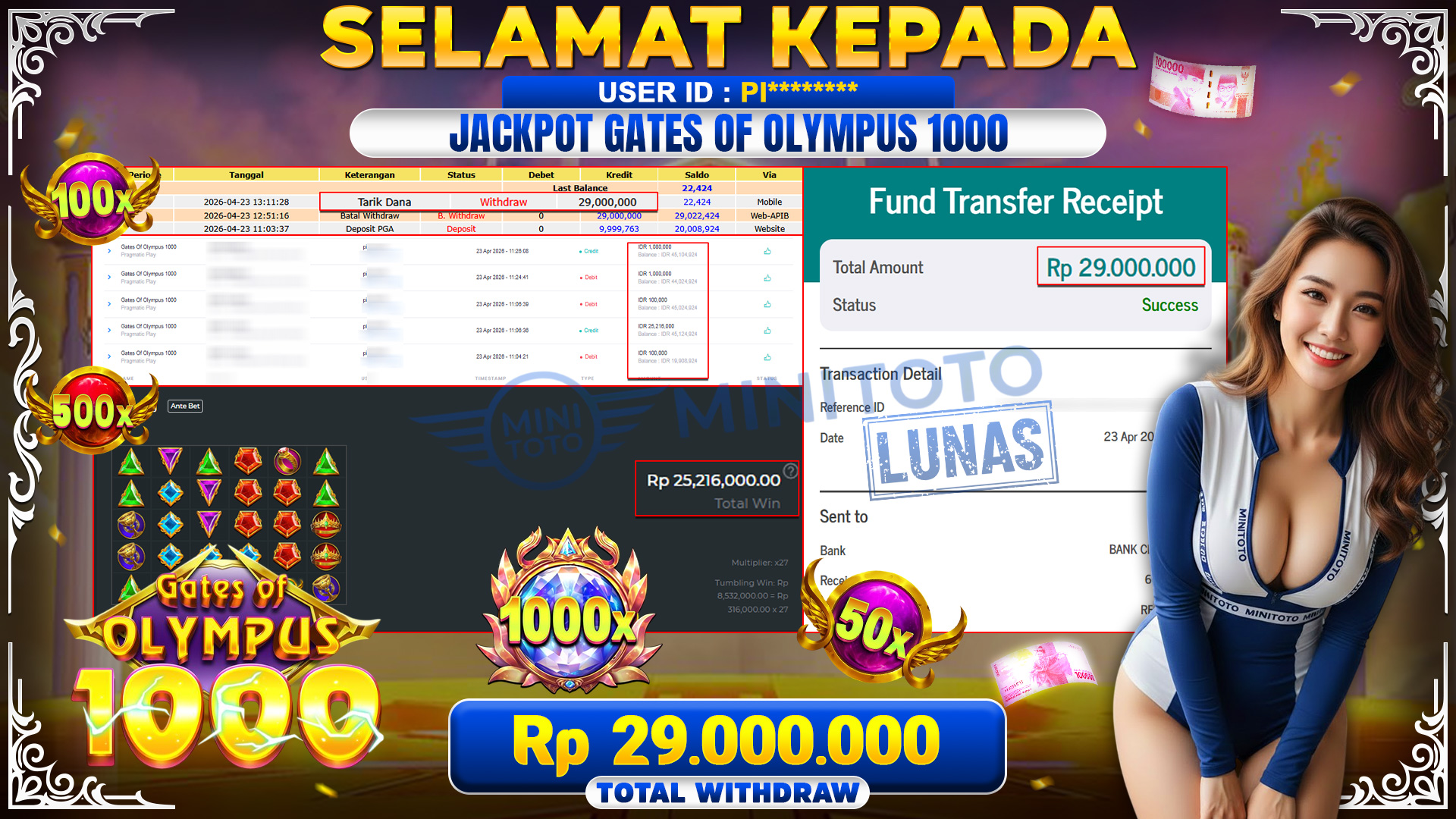 BUKTI JACPOT Gates Of Olympus 1000 - Pragmatic Play