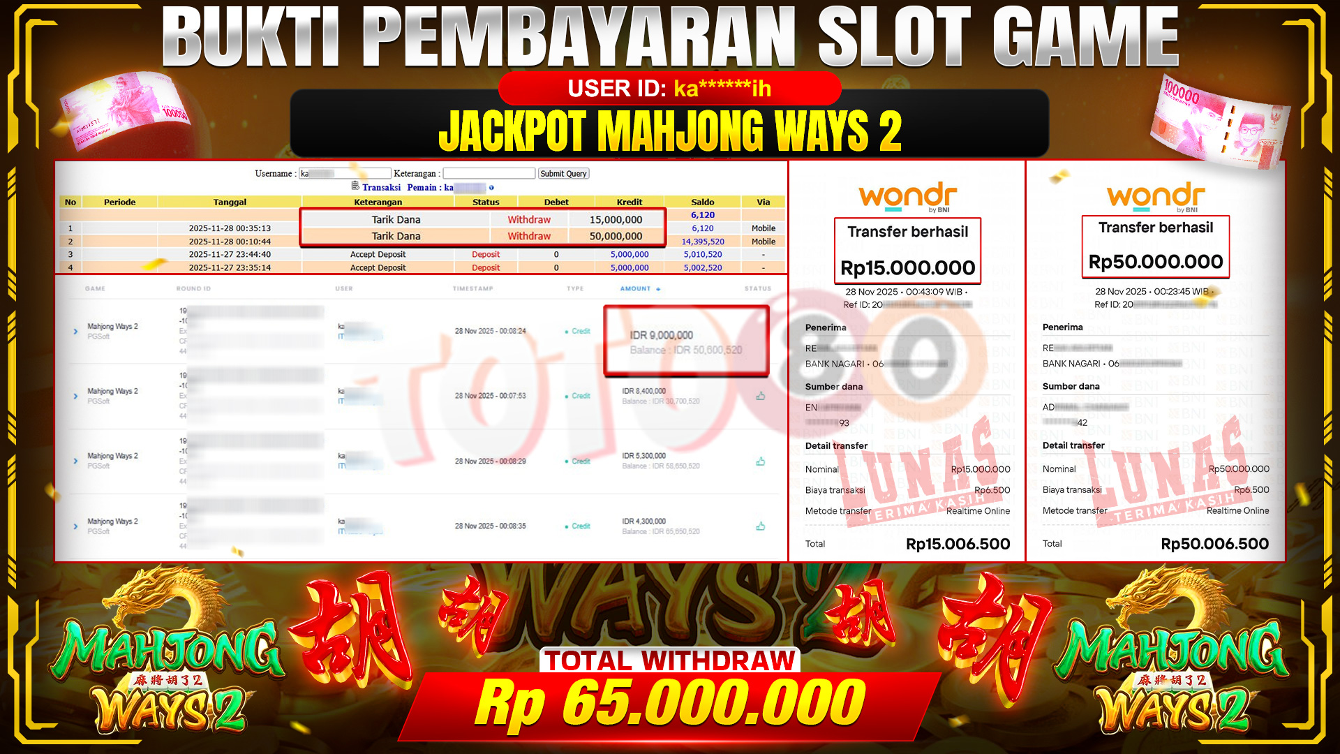 🎉 TOTO80 – JACKPOT SLOT MAHJONG WAYS 2 RP.65,000,000,- TELAH DIBAYARKAN! 🎉
