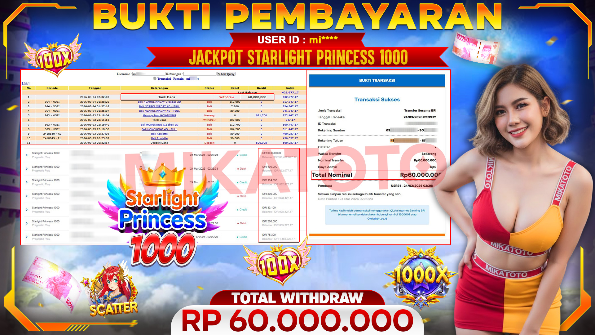 🏆 SELAMAT KEPADA PEMENANG JACKPOT DI Starlight Princess 1000  - Pragmatic Play 60,000,000🏆