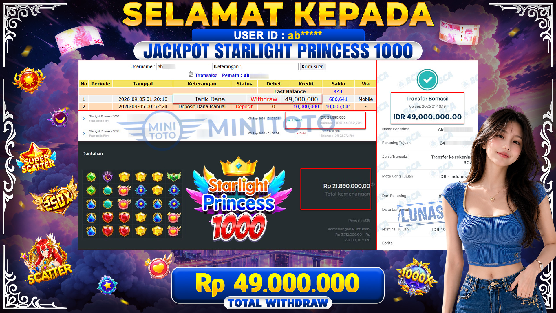 BUKTI JACKPOT STARLIGHT PRINCESS 1000 - PRAGMATIC PLAY
