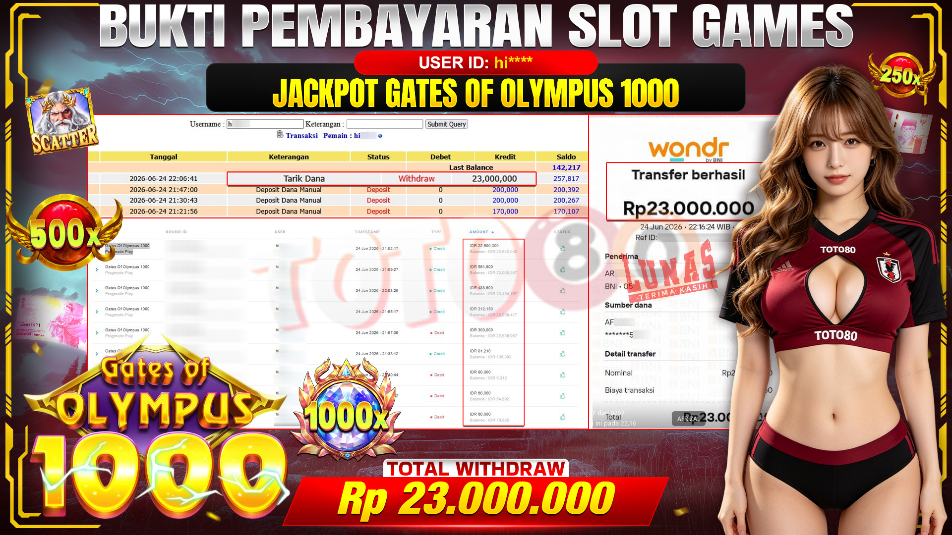 💰🎉 TOTO80 – JACKPOT SLOT GATES OF OLYMPUS 1000  RP. 23,000,000,- TELAH DIBAYARKAN!💰🎉
