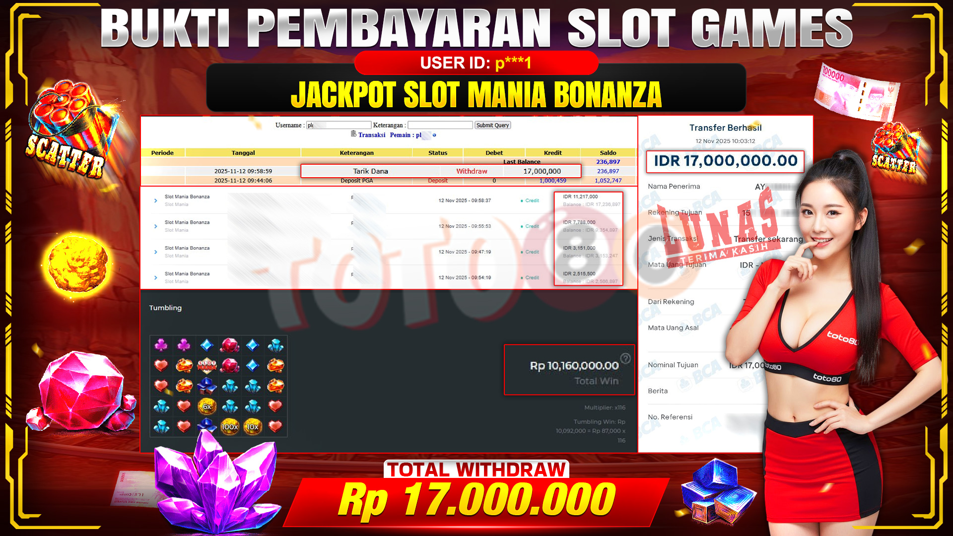 🎉 TOTO80 – JACKPOT SLOT MANIA BONANZA RP.17,000,000,- TELAH DIBAYARKAN! 🎉