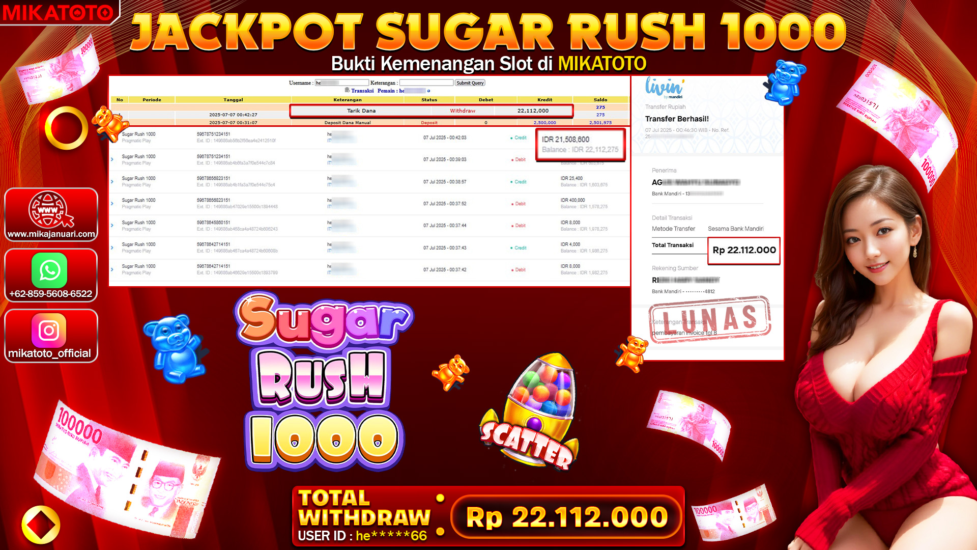 🏆 SELAMAT KEPADA PEMENANG JACKPOT DI Sugar Rush 1000 22,112,000🏆