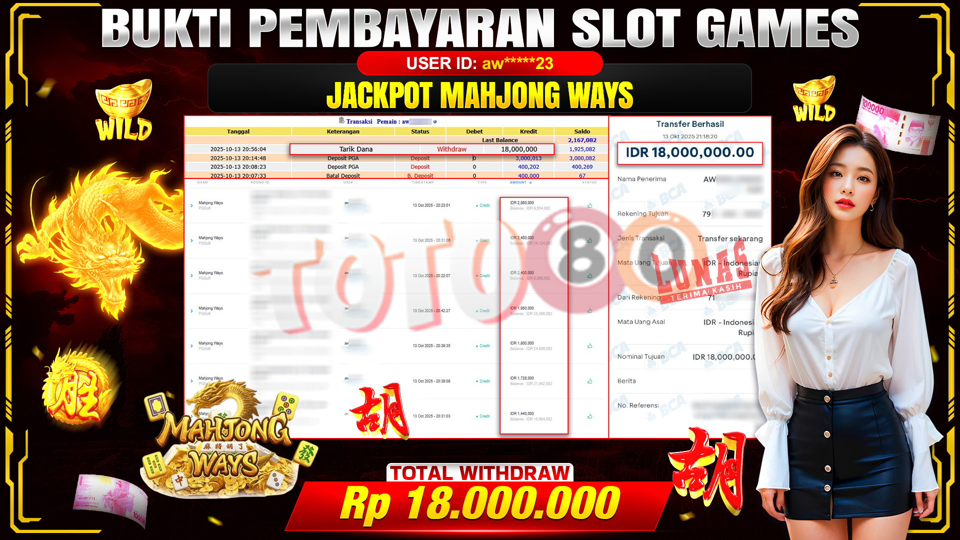 🎉 TOTO80 – JACKPOT SLOT MAHJONG WAYS RP.18.000.000,- TELAH DIBAYARKAN! 🎉