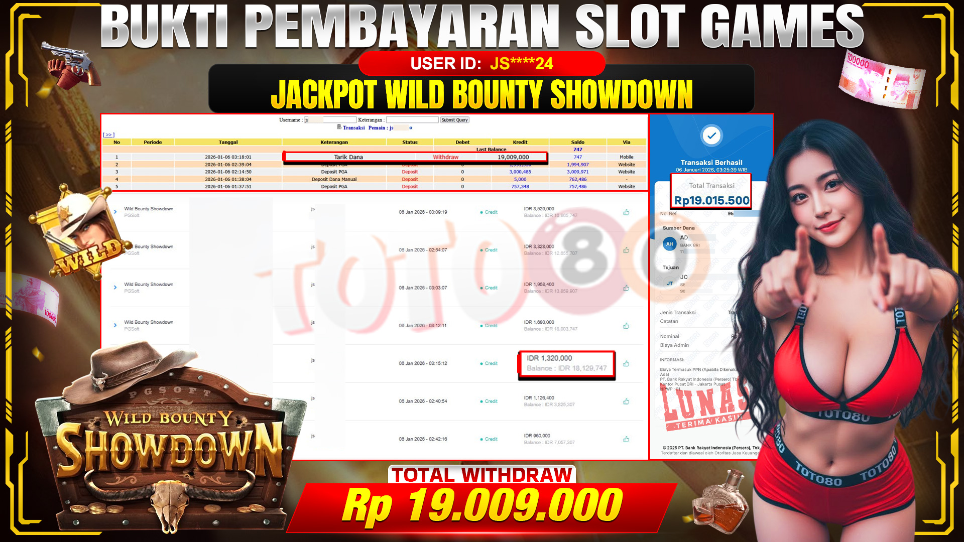 🎉 TOTO80 – JACKPOT SLOT WILD BOUNTY SHOWDOWN RP.19,009,000,- TELAH DIBAYARKAN! 🎉
