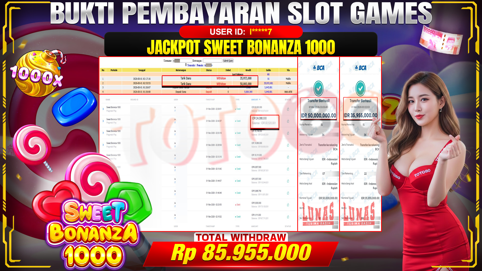 🎉 TOTO80 – JACKPOT SLOT SWEET BONANZA 1000 . 85,955,000,- TELAH DIBAYARKAN! 🎉