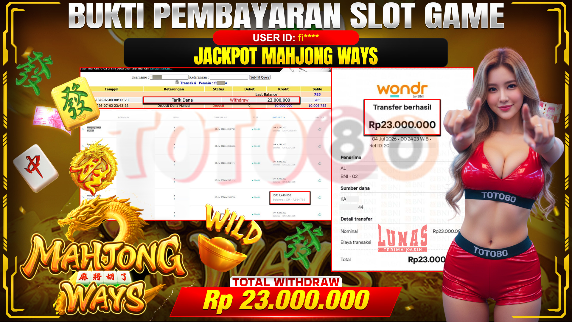 💰🎉 TOTO80 – JACKPOT SLOT MAHJONG  WAYS  RP. 23.000,000,-   TELAH DIBAYARKAN!💰🎉