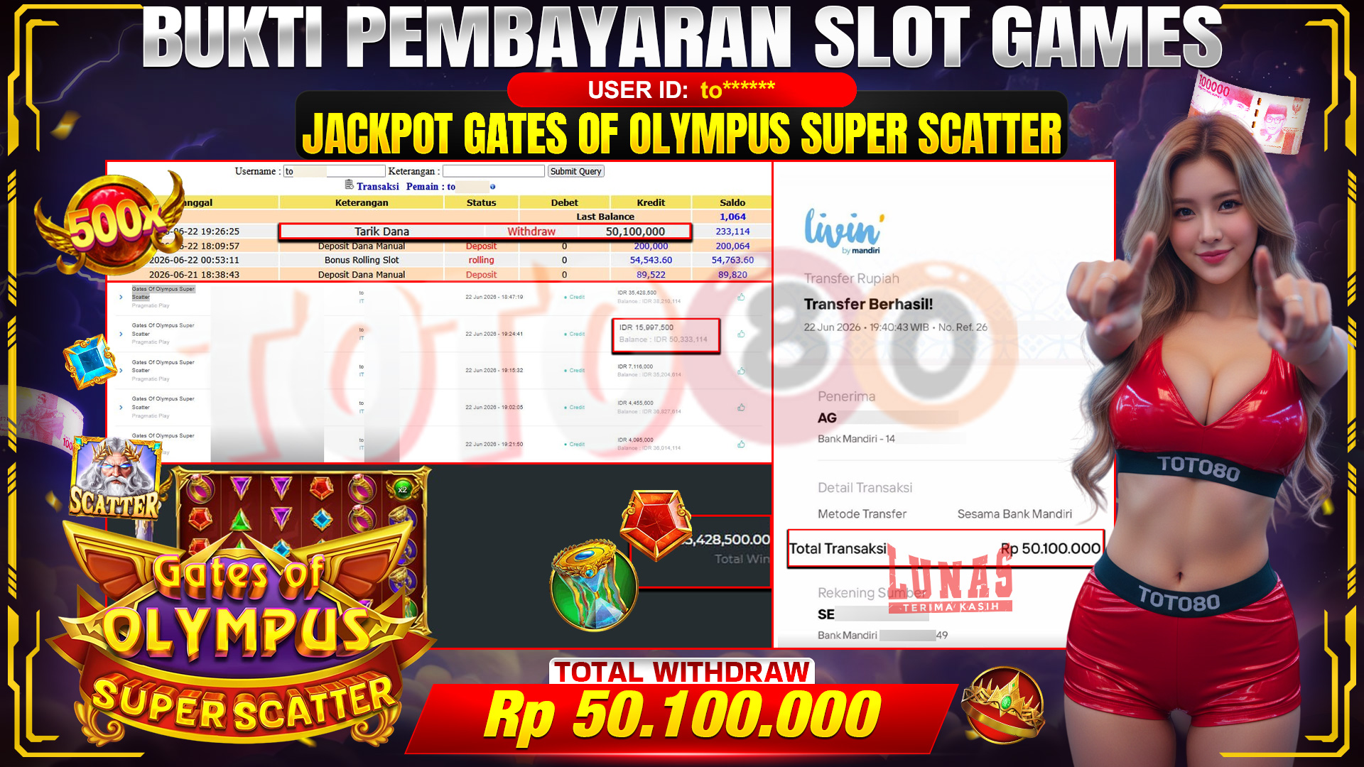 💰🎉 TOTO80 – JACKPOT SLOT GATES OF OLYMPUS SUPER SCATTER RP.  50,100,000,-   TELAH DIBAYARKAN!💰🎉