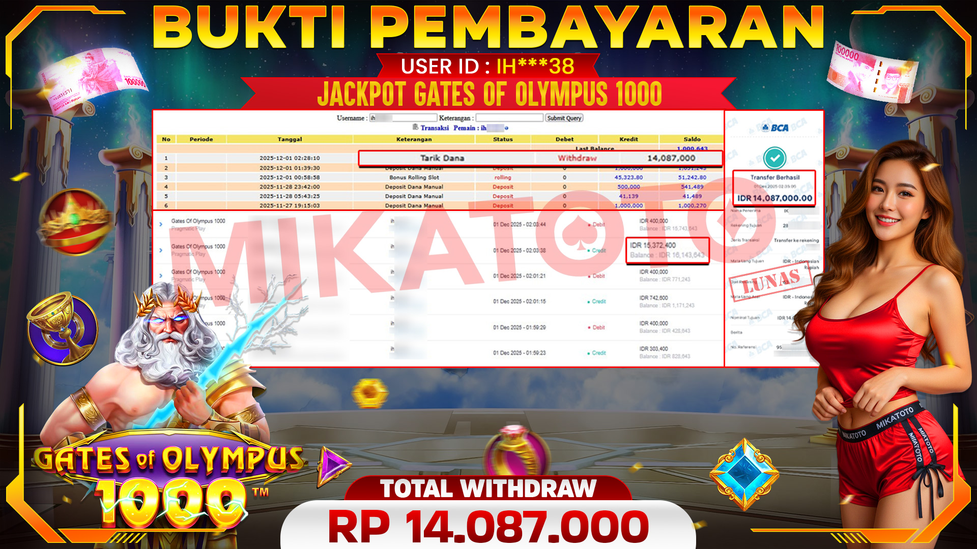 SELAMAT KEPADA PEMENANG JACKPOT DI Gates Of Olympus 1000 - Pragmatic Play 14,087,000🏆