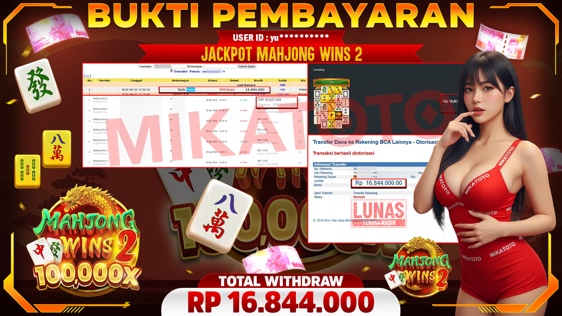 🏆 SELAMAT KEPADA PEMENANG JACKPOT DI Mahjong Wins 2 - Pragmatic Play 16,844,000🏆