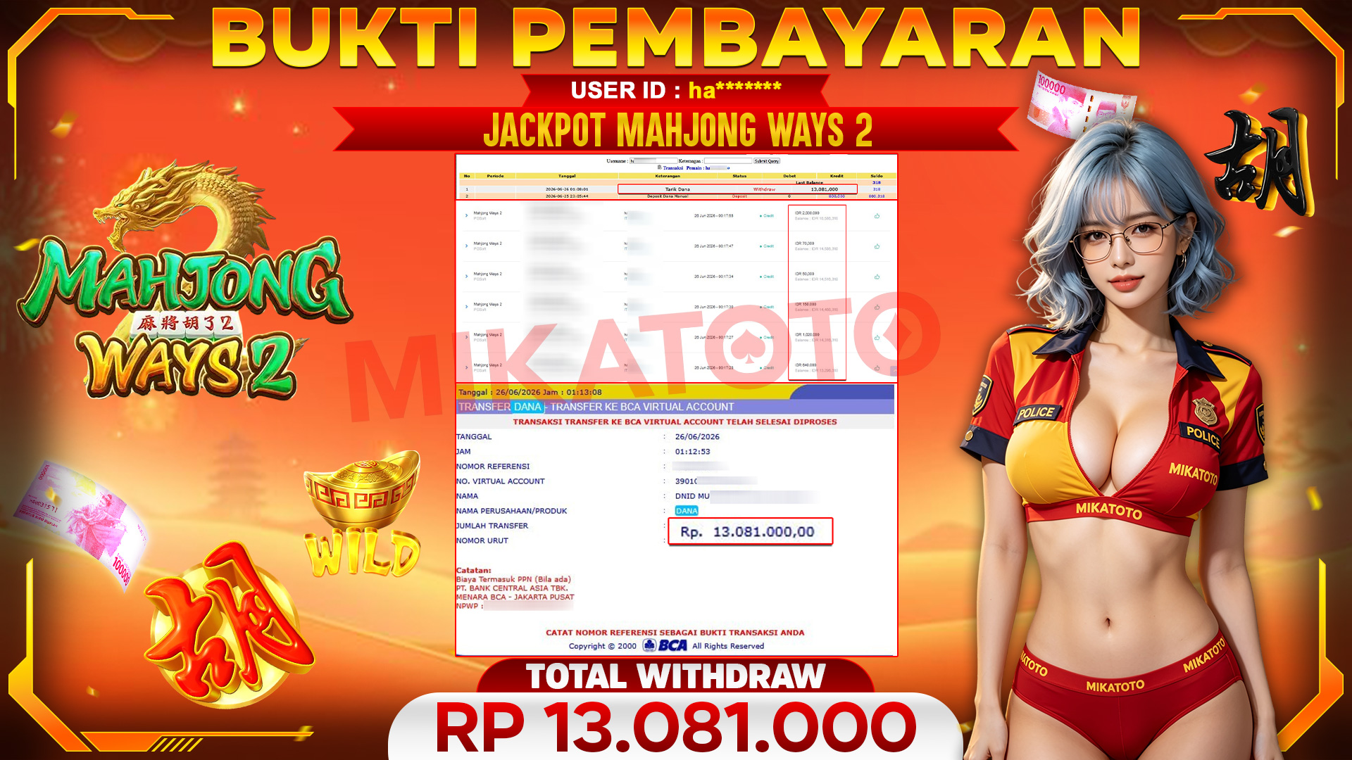 🏆 SELAMAT KEPADA PEMENANG JACKPOT DI Mahjong Ways 2 - PGSoft 13,081,000🏆