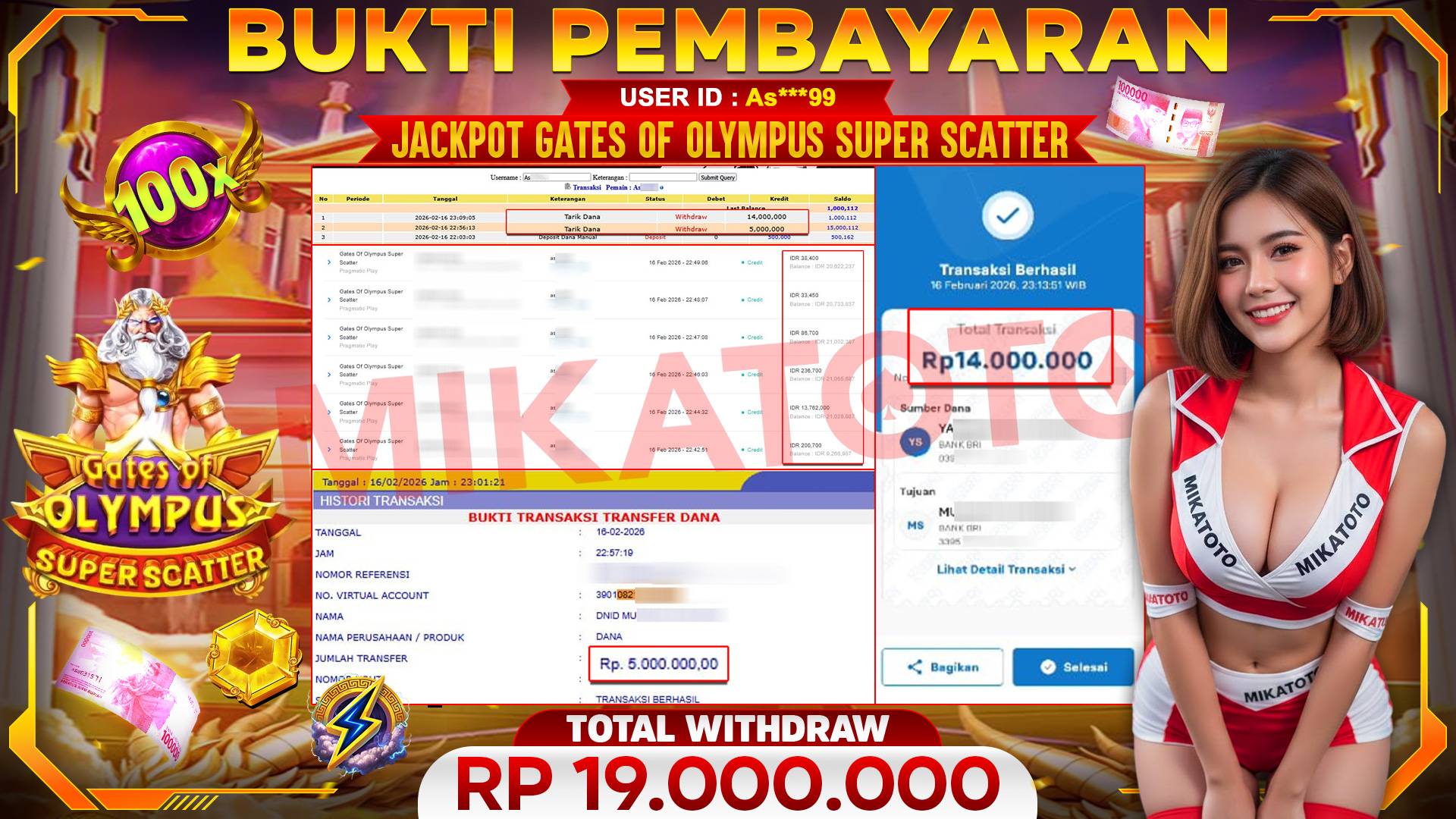🏆 SELAMAT KEPADA PEMENANG JACKPOT DI Gates Of Olympus Super Scatter  - Pragmatic Play 19,000,000🏆