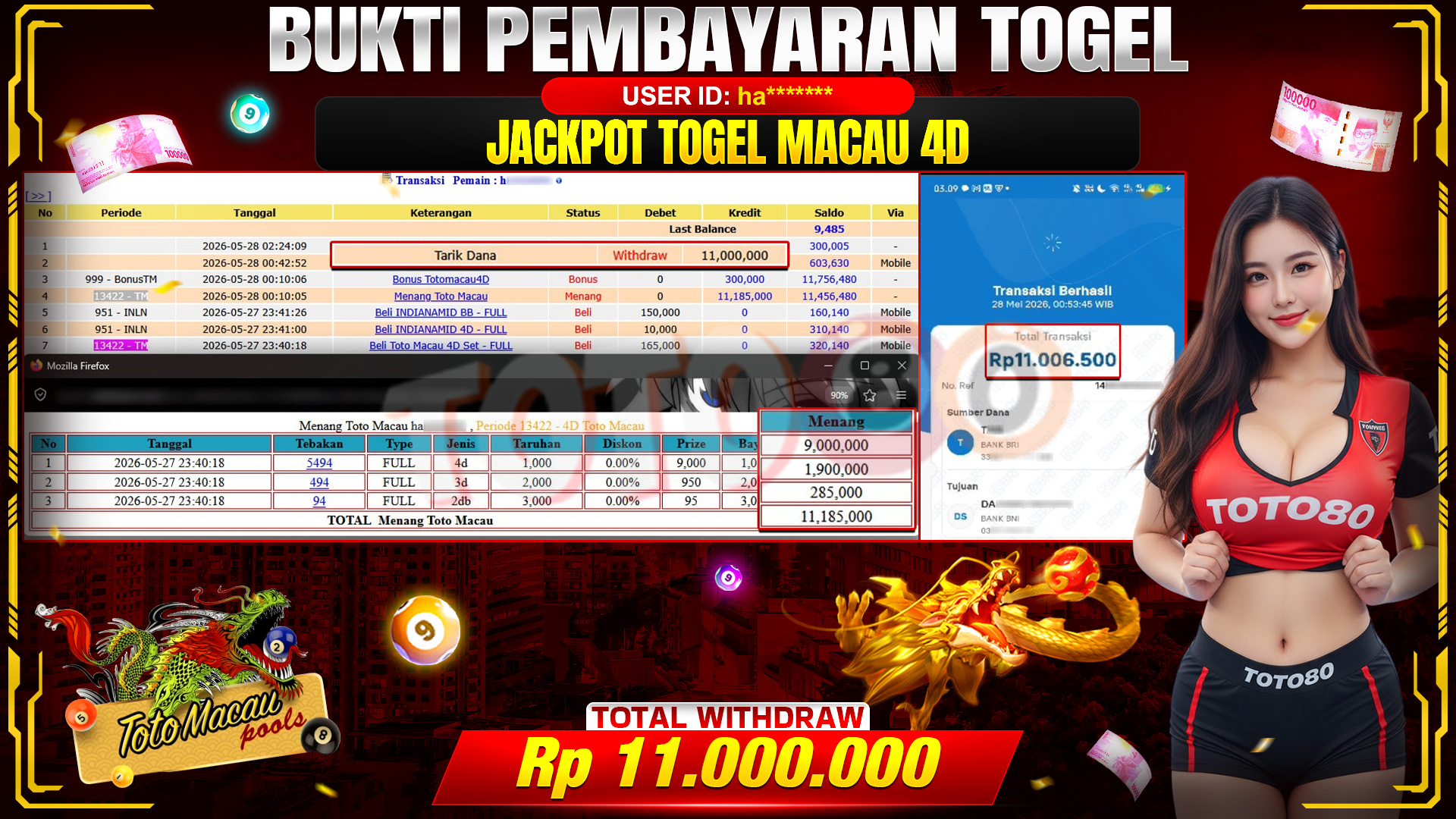 💰🎉 TOTO80 – JACKPOT TOGEL TOTO MACAU 4D RP. 11,000,000,-  TELAH DIBAYARKAN!💰🎉