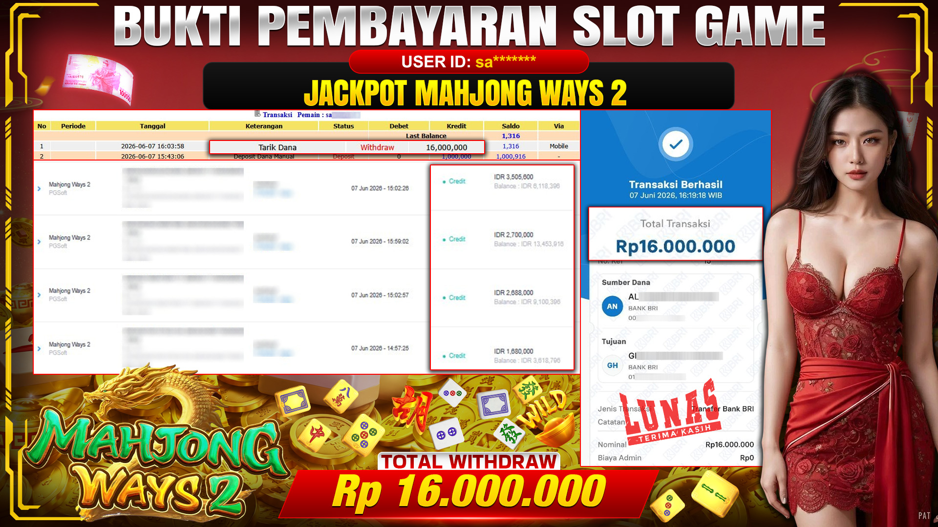 💰🎉 TOTO80 – JACKPOT SLOT MAHJONG  WAYS 2 RP. 16.000,000,-   TELAH DIBAYARKAN!💰🎉