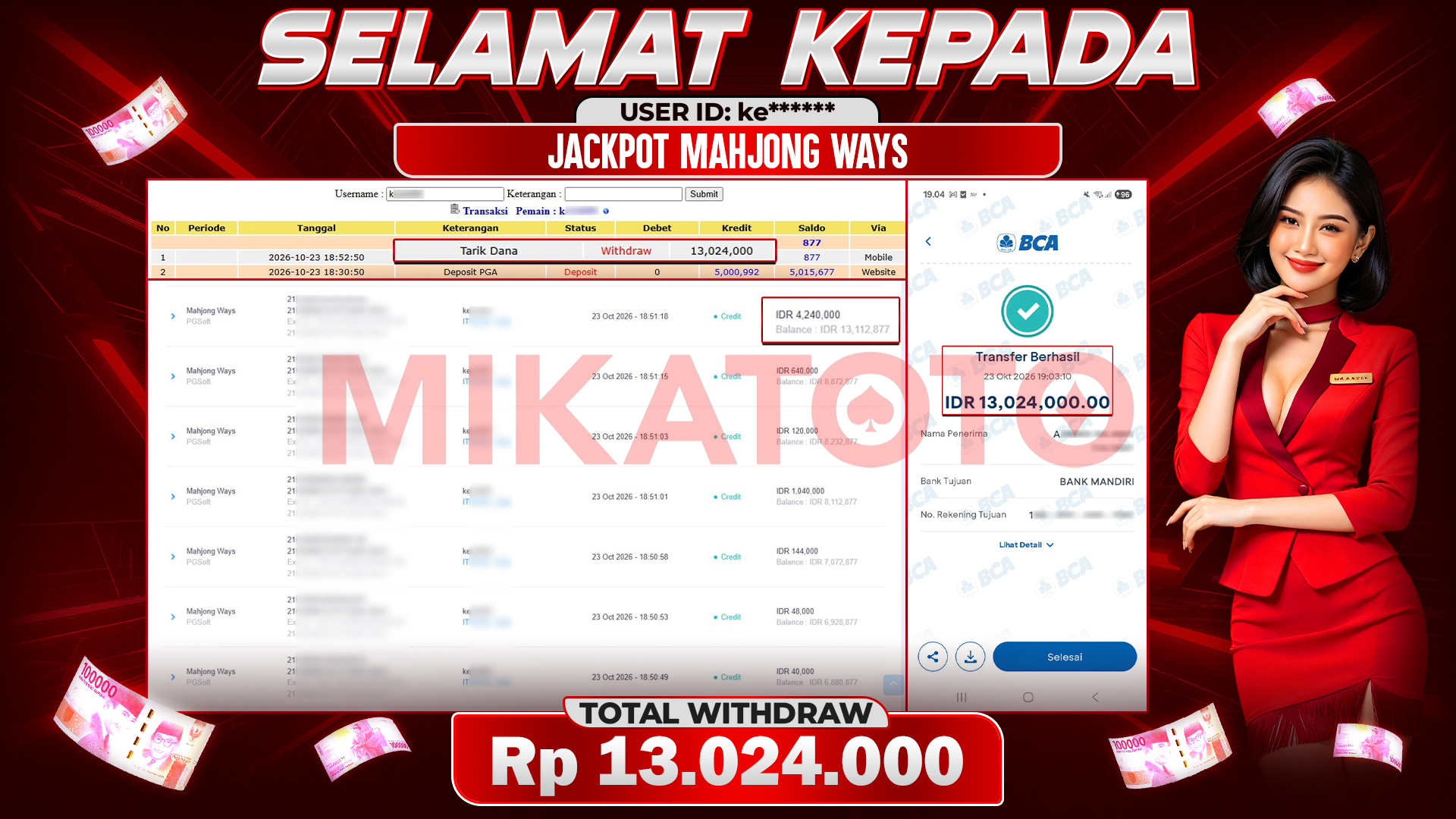 🏆 SELAMAT KEPADA PEMENANG JACKPOT DI Mahjong Ways PGSoft 13,024,000🏆