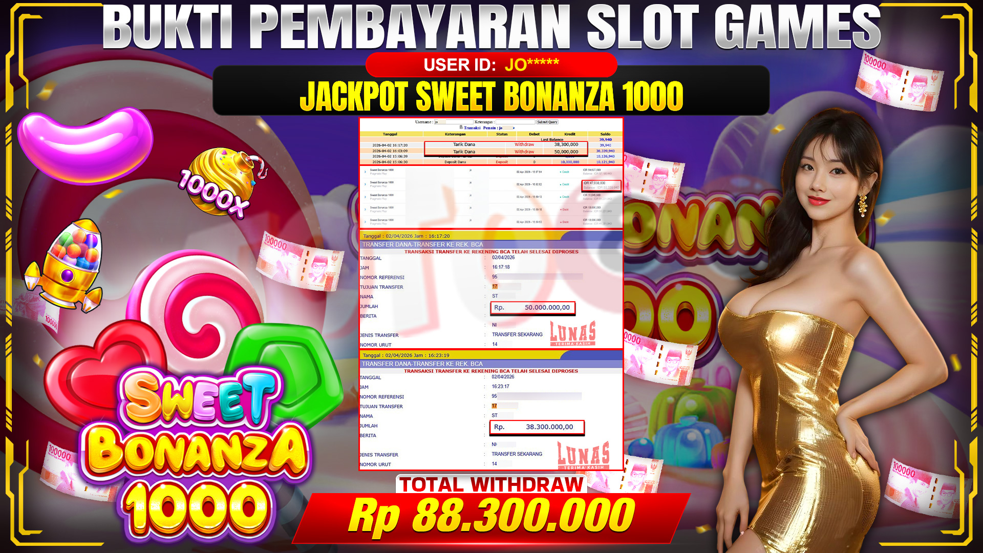 💰🎉 TOTO80 – JACKPOT SLOT SWEET BONANZA 1000 RP. 88,300,000,-TELAH DIBAYARKAN!💰🎉