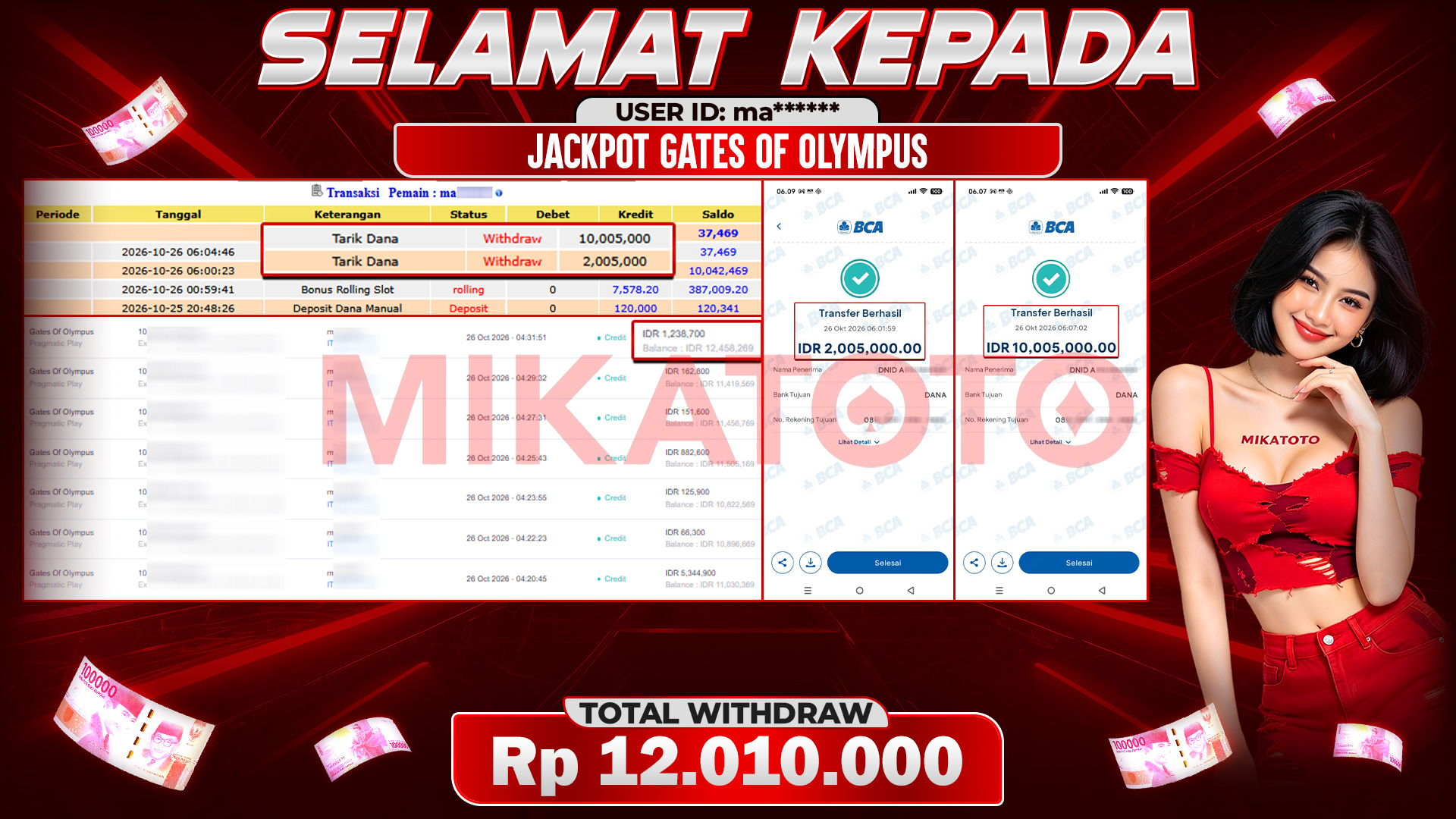 🏆 SELAMAT KEPADA PEMENANG JACKPOT DI Gates Of Olympus - Pragmatic Play 12,010,000🏆