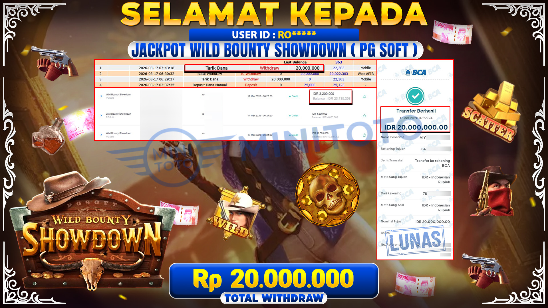 BUKTI JACPOT Wild Bounty Showdown - PGSoft