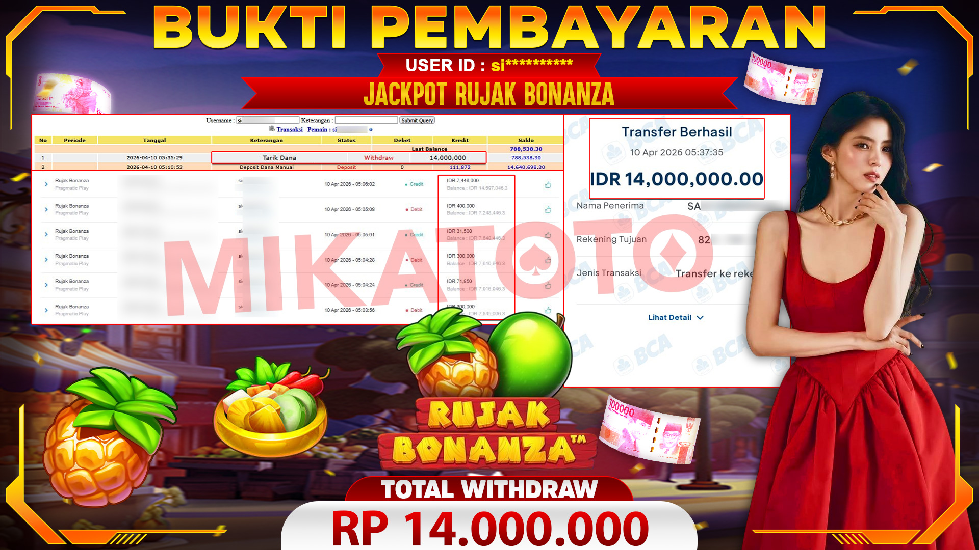 🏆 SELAMAT KEPADA PEMENANG JACKPOT Rujak Bonanza - Pragmatic Play 14,000,000🏆