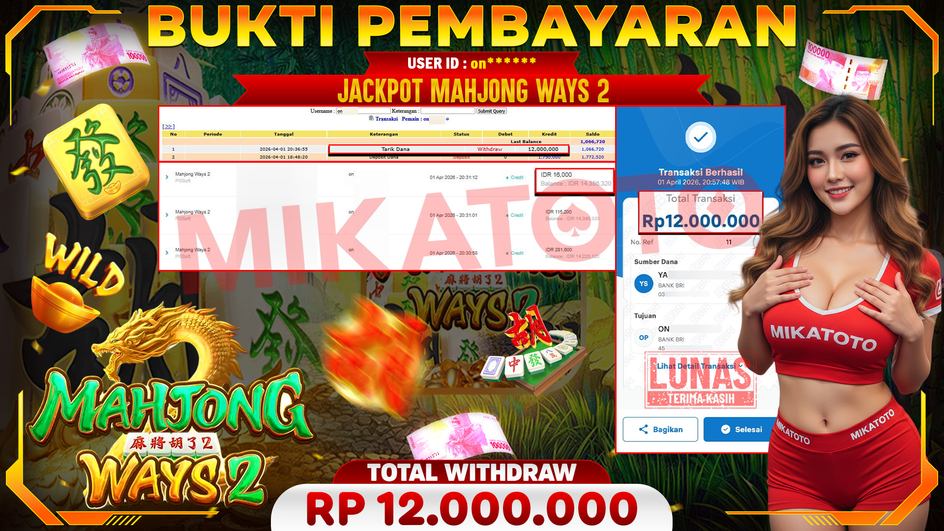 🏆 SELAMAT KEPADA PEMENANG JACKPOT DI Mahjong Ways 2  - PGSoft 12,000,000🏆
