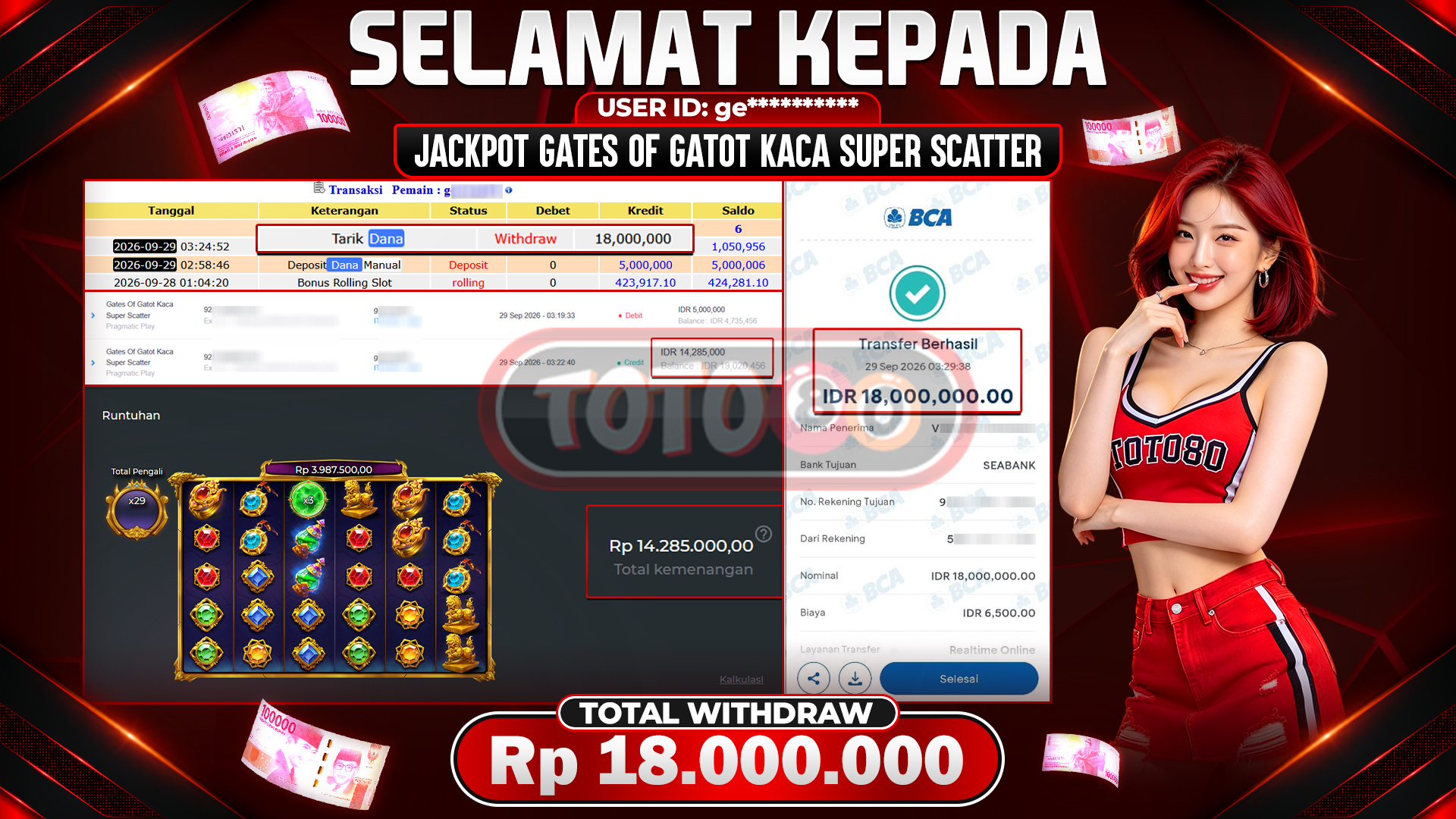 💰🎉 TOTO80 – JACKPOT SLOT GATES OF GATOT KACA SUPER SCATTER RP. 18,000,000,- TELAH DIBAYARKAN! 💰🎉