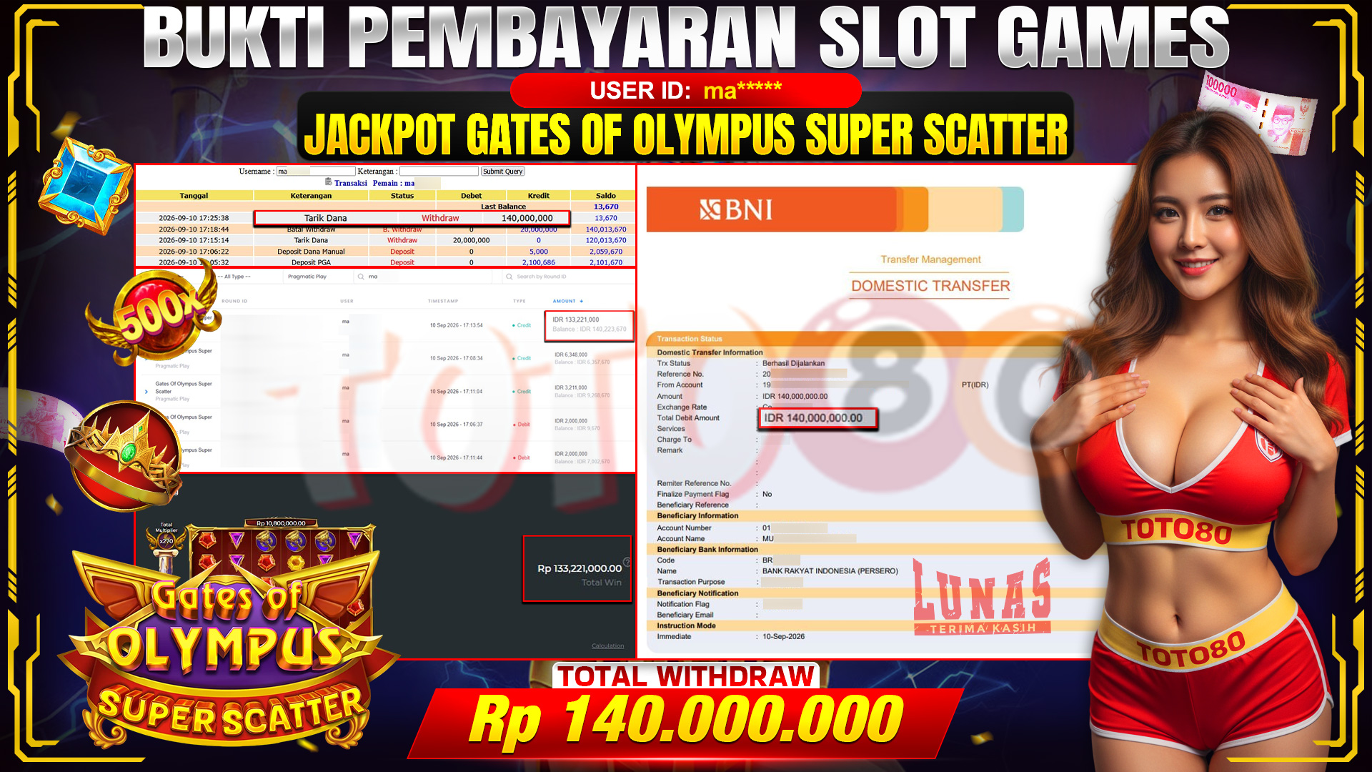 💰🎉 TOTO80 – JACKPOT SLOT GATES OF OLYMPUS  SUPER SCATTER  RP. 140,000,000,-  TELAH DIBAYARKAN!💰🎉