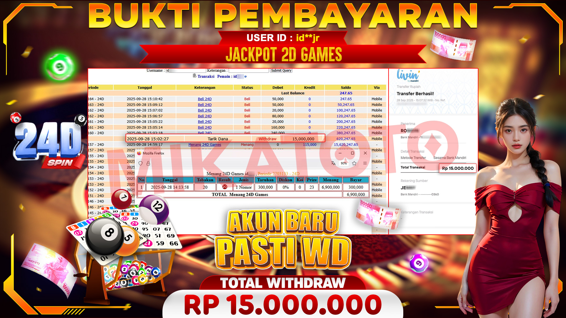 🏆 SELAMAT KEPADA PEMENANG JACKPOT DI 24D Games - LIVE GAME 15,000,000🏆