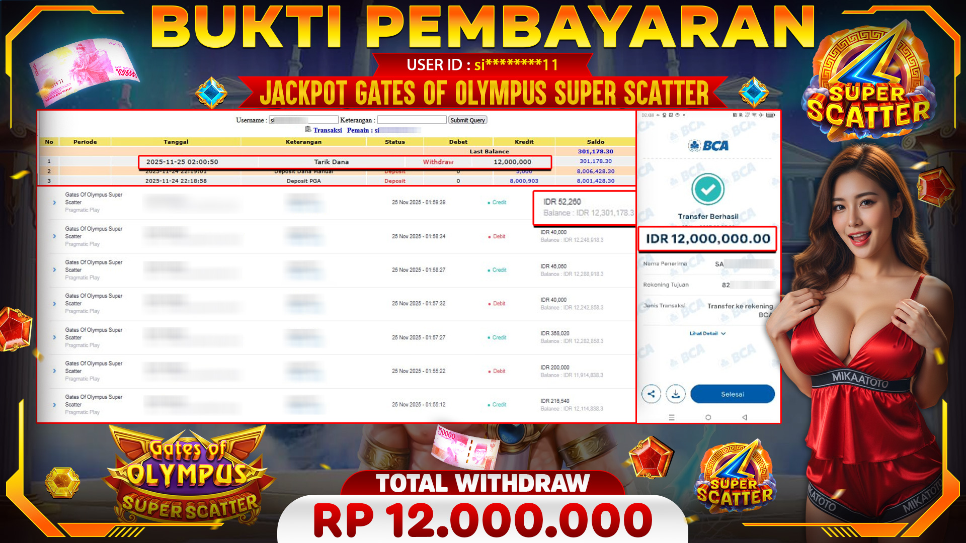 SELAMAT KEPADA PEMENANG JACKPOT DI Gates Of Olympus Super Scatter - Pragmatic Play 12,000,000🏆