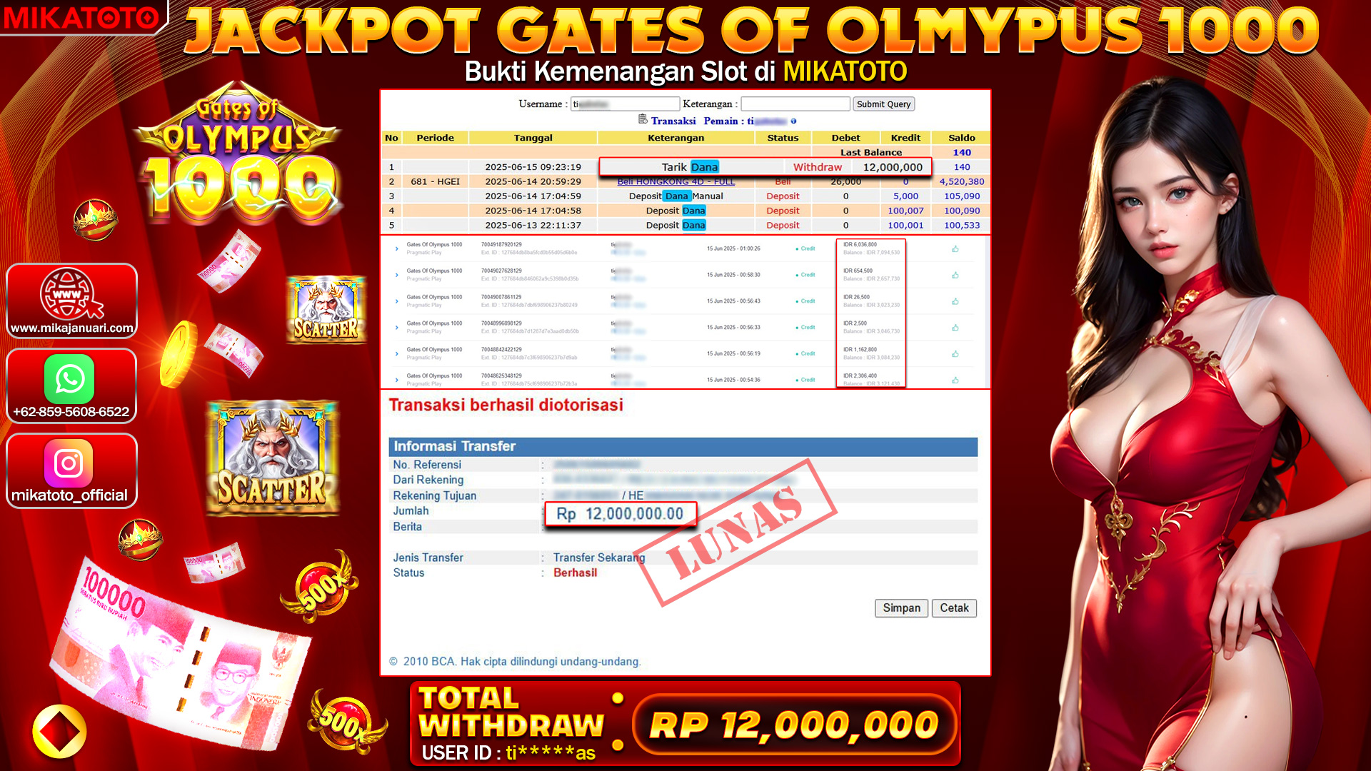 🏆 SELAMAT KEPADA PEMENANG JACKPOT DI GATES OF OLYMPUS 1000 12,000,000🏆