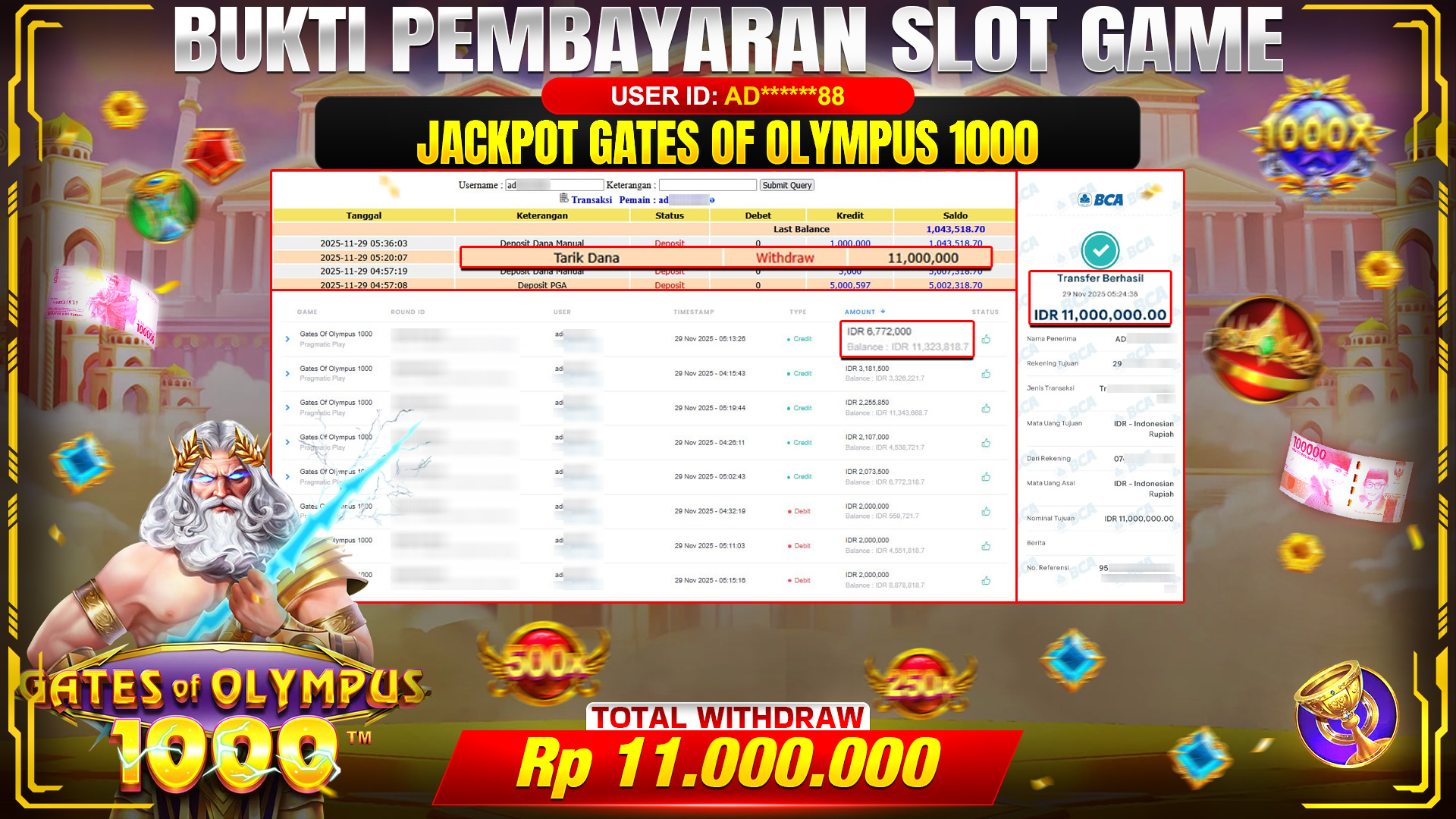 🎉 TOTO80 – JACKPOT SLOT GATES OF OLYMPUS 1000 RP.11.000.000,- TELAH DIBAYARKAN! 🎉
