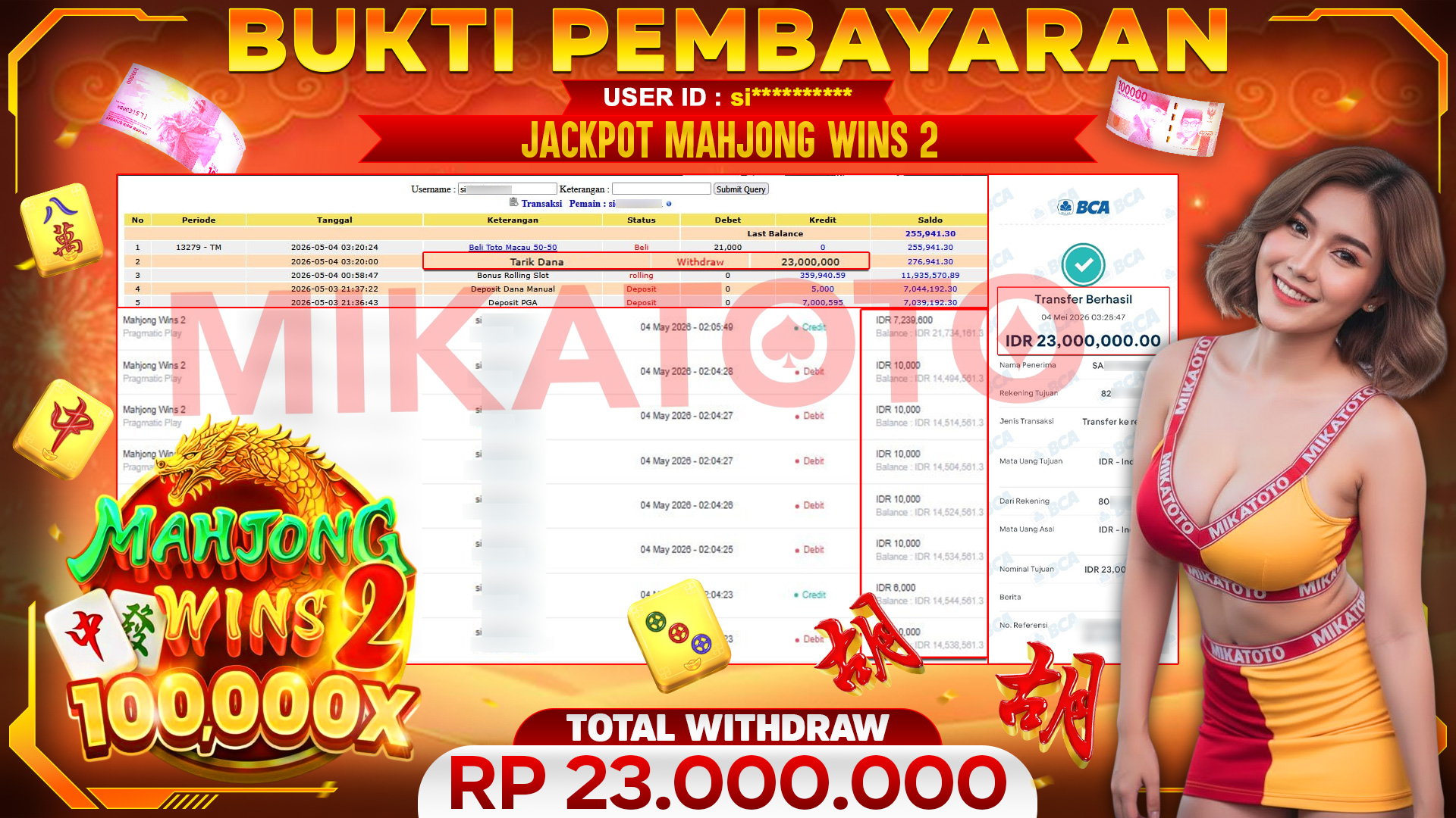 🏆 SELAMAT KEPADA PEMENANG JACKPOT DI Mahjong Wins 2 - Pragmatic Play 23,000,000🏆