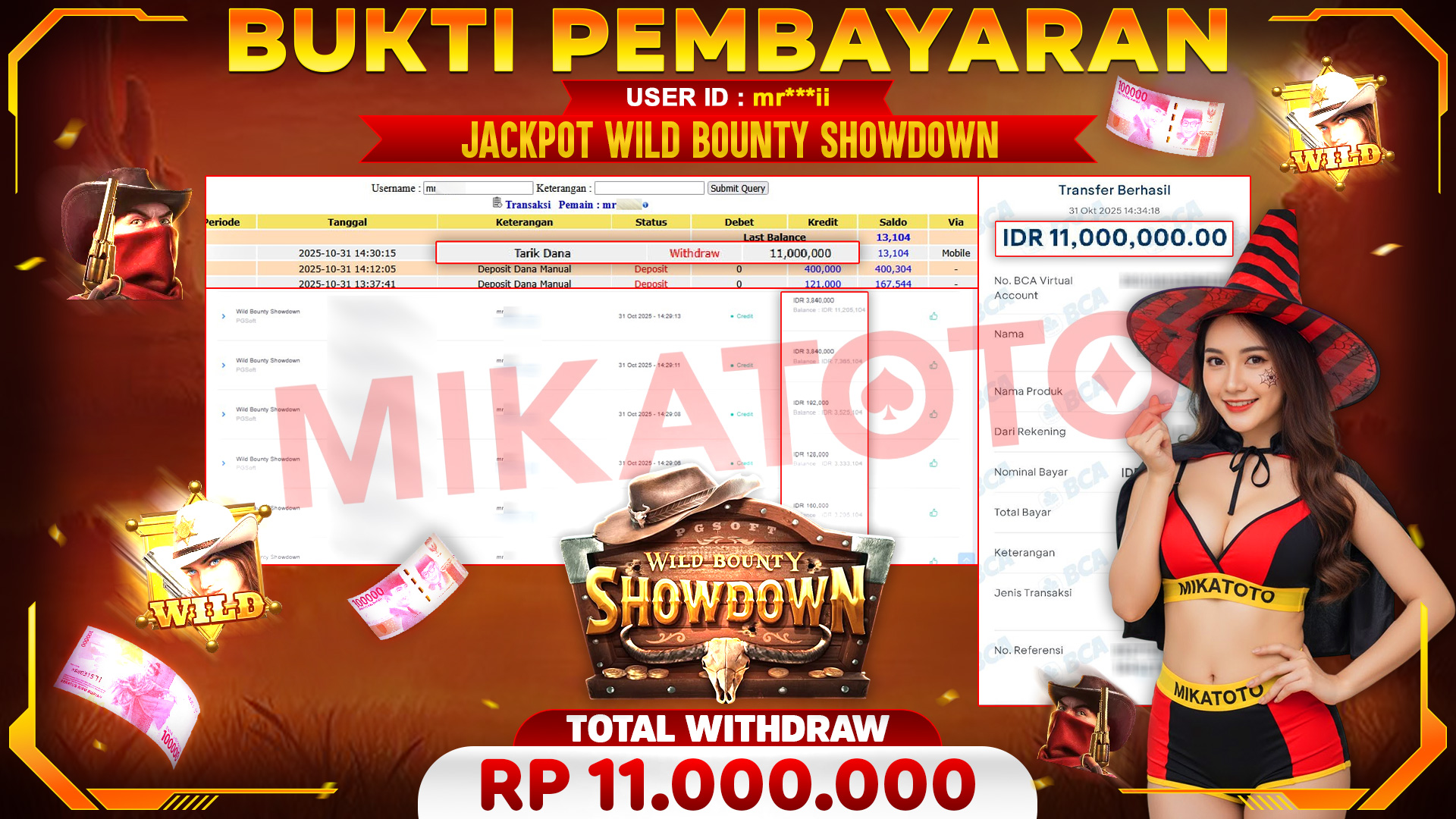 🏆 SELAMAT KEPADA PEMENANG JACKPOT DI Wild Bounty Showdown - PGSoft 11,000,000🏆