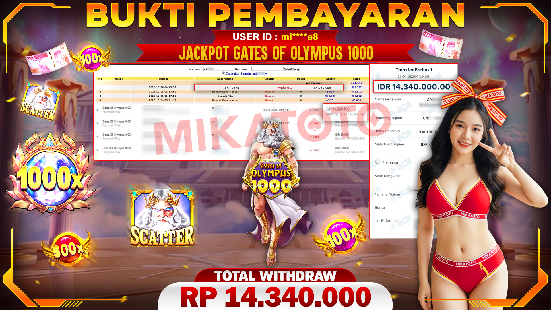 🏆 SELAMAT KEPADA PEMENANG JACKPOT DI Gates Of Olympus 1000 - Pragmatic Play 14,340,000🏆