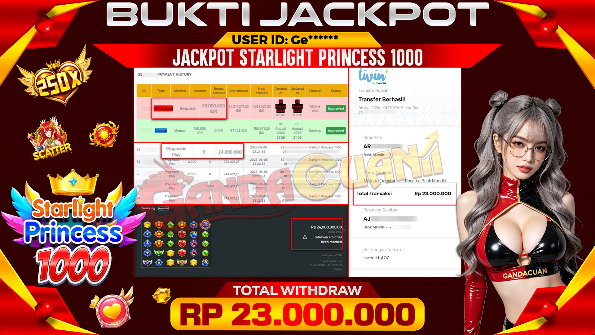 BUKTI JACKPOT STARLIGHT PRINCESS 1000
