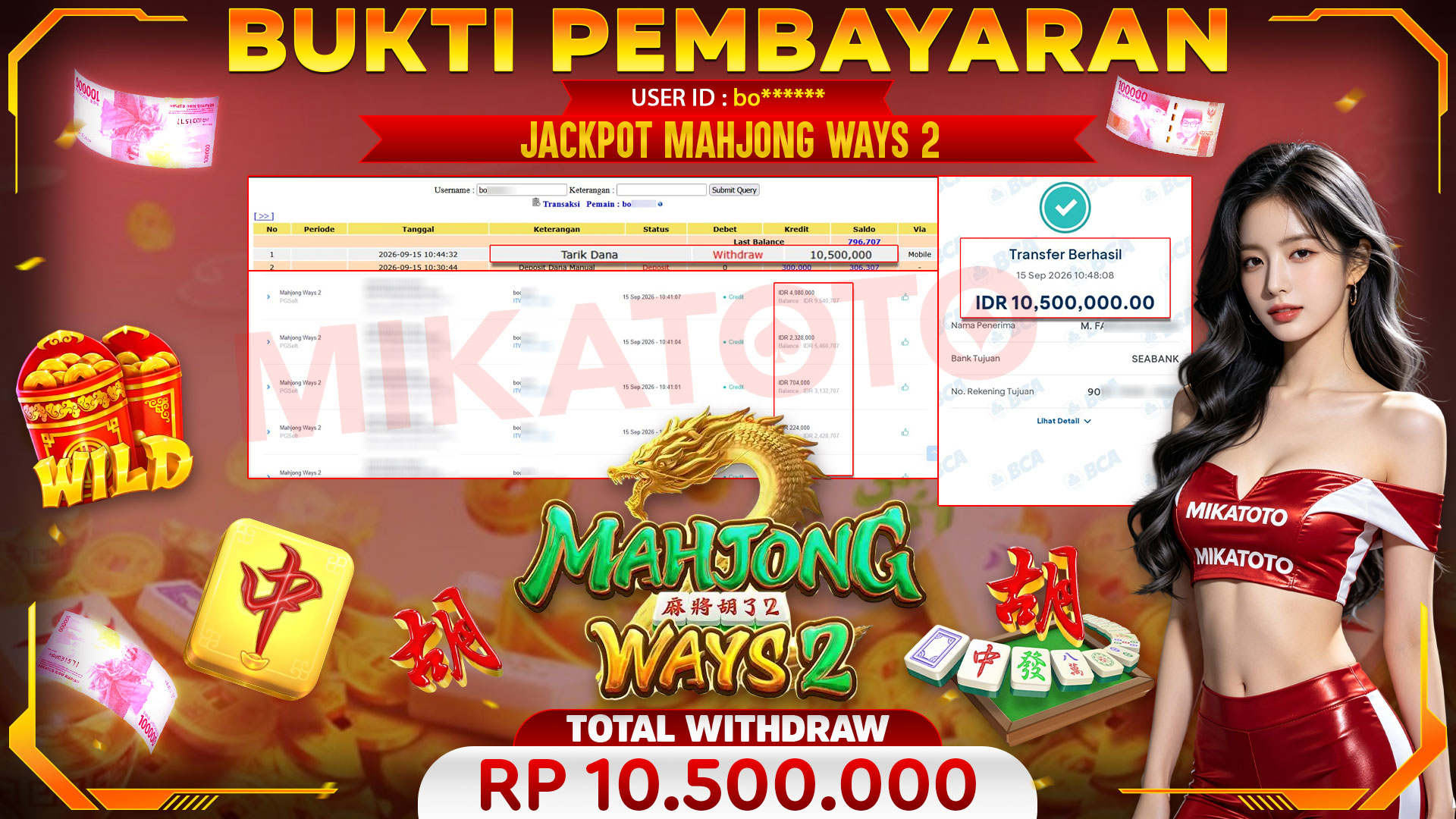🏆 SELAMAT KEPADA PEMENANG JACKPOT DI Mahjong Ways 2  - PGSoft 10,500,000 🏆