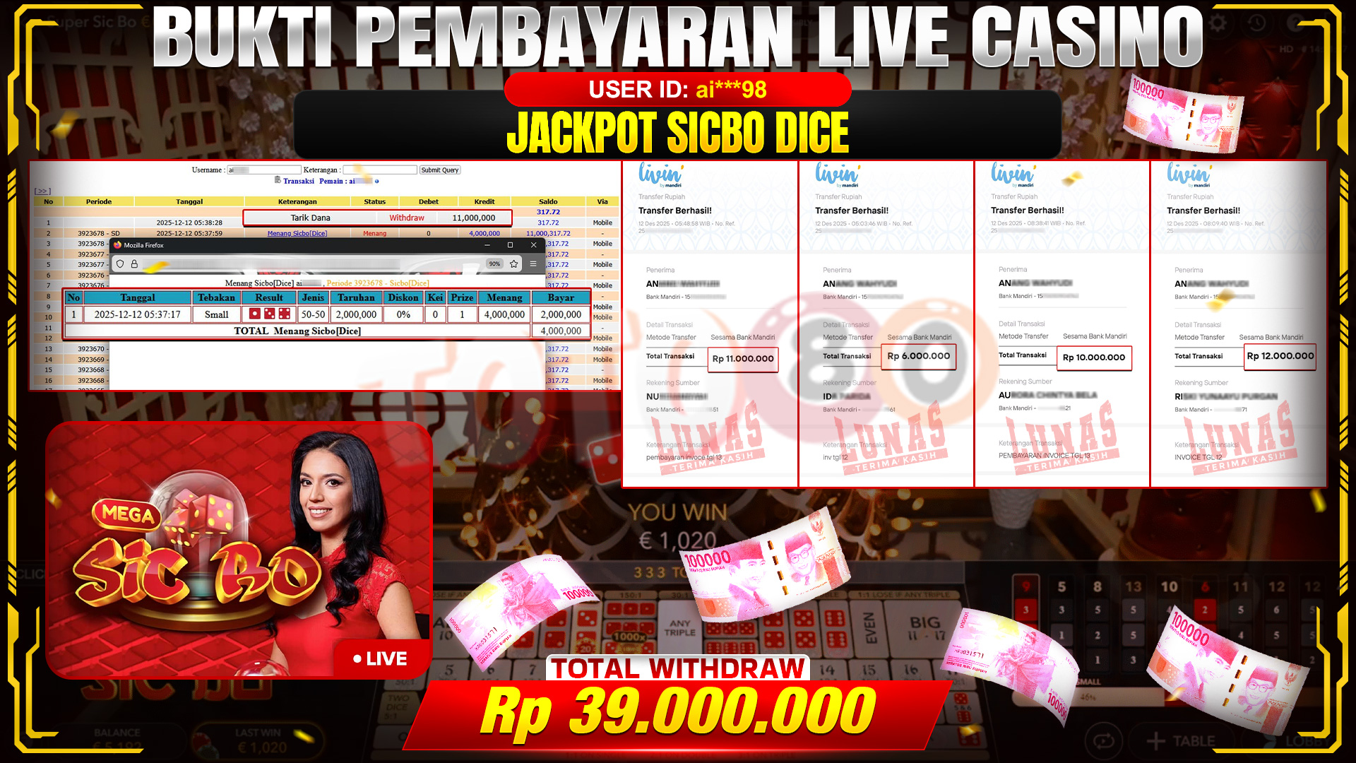 🎉 TOTO80 – JACKPOT SICBO DICE RP. 39,000,000,- TELAH DIBAYARKAN! 🎉