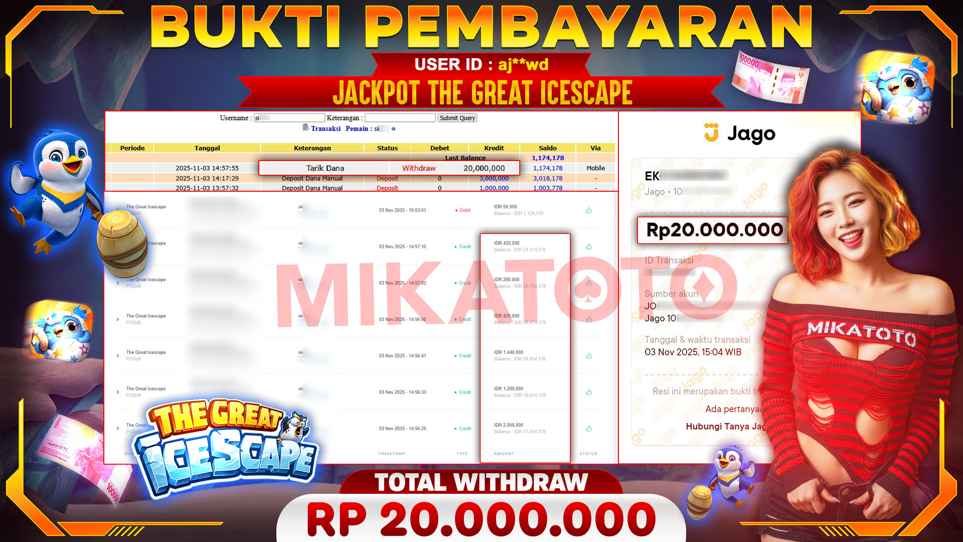 🏆 SELAMAT KEPADA PEMENANG JACKPOT DI The Great Icescape - PGSoft 20,000,000🏆
