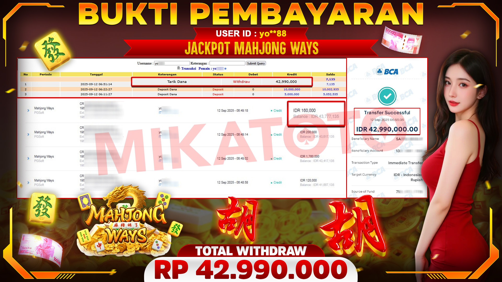 🏆 SELAMAT KEPADA PEMENANG JACKPOT DI Mahjong Ways - PGSoft 42,990,000🏆