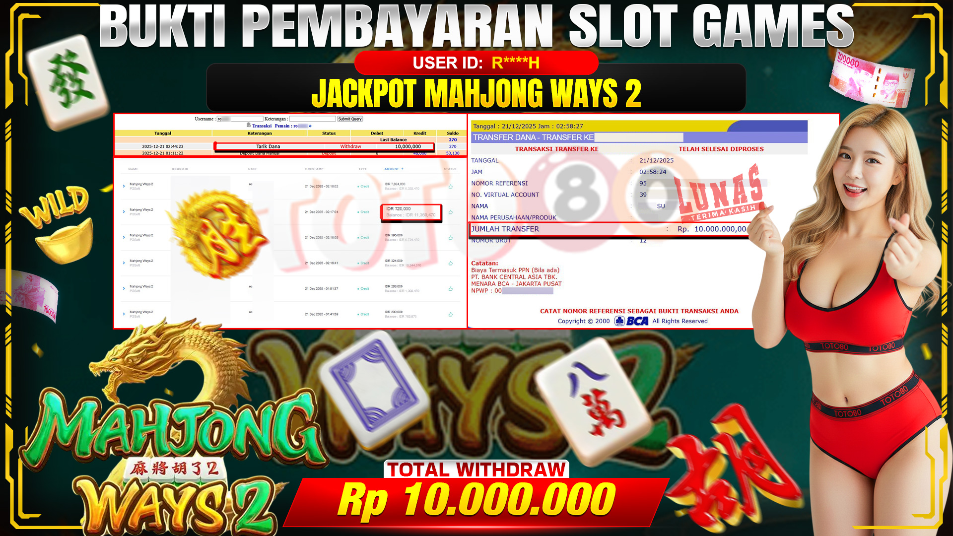 🎉 TOTO80 – JACKPOT SLOT MAHJONG WAYS 2 RP. 10,000,000,- TELAH DIBAYARKAN! 🎉