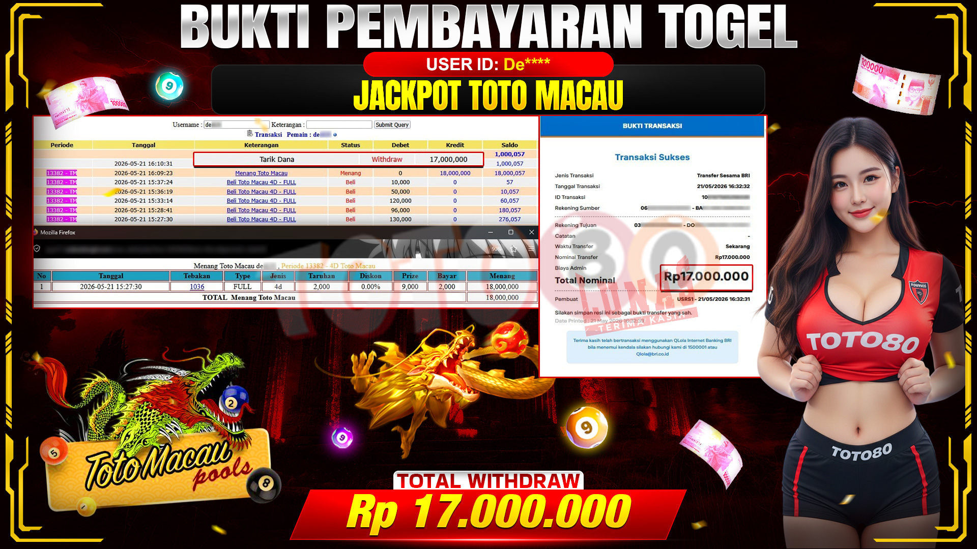 💰🎉 TOTO80 – JACKPOT TOGEL TOTO MACAU RP. 17,000,000,- TELAH DIBAYARKAN!💰🎉