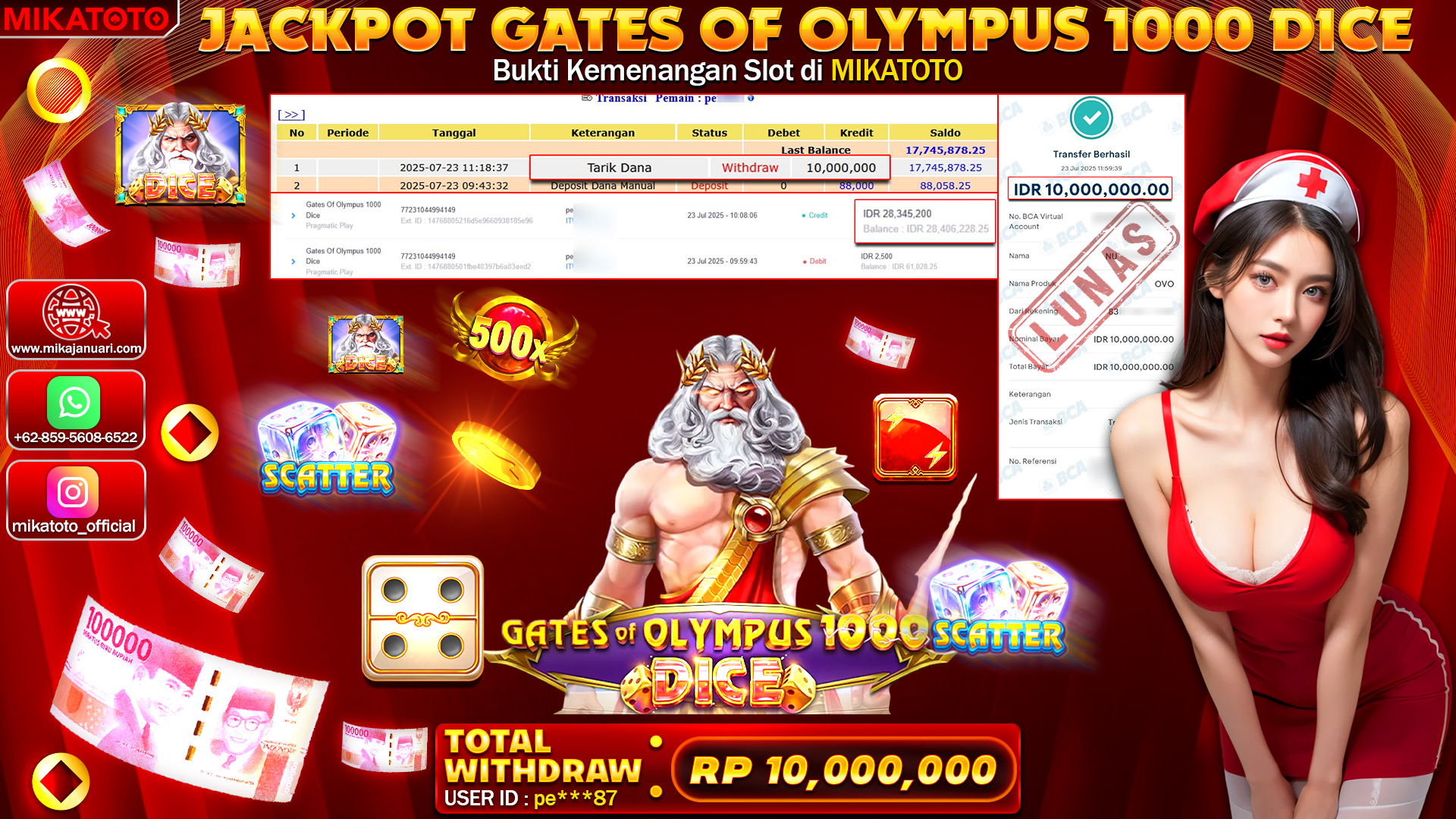 🏆 SELAMAT KEPADA PEMENANG JACKPOT DI  Gates Of Olympus 1000 Dice 10,000,000🏆