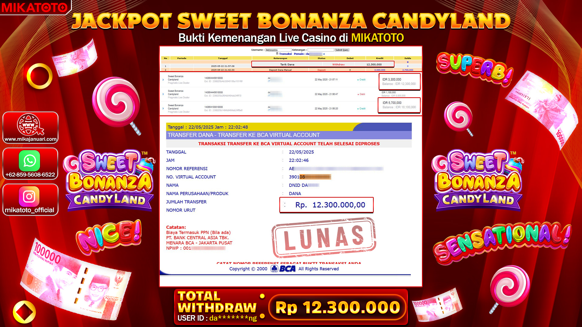 🏆 SELAMAT KEPADA PEMENANG JACKPOT DI SWEET BONANZA CANDYLAND 12,300,000🏆