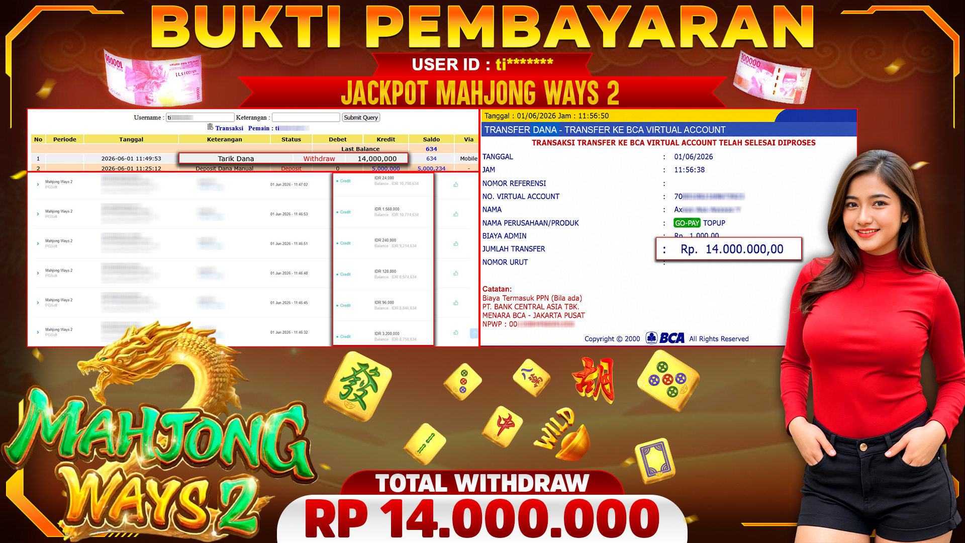 🏆 SELAMAT KEPADA PEMENANG JACKPOT DI Mahjong Ways 2 - PGSoft 11,000,000🏆