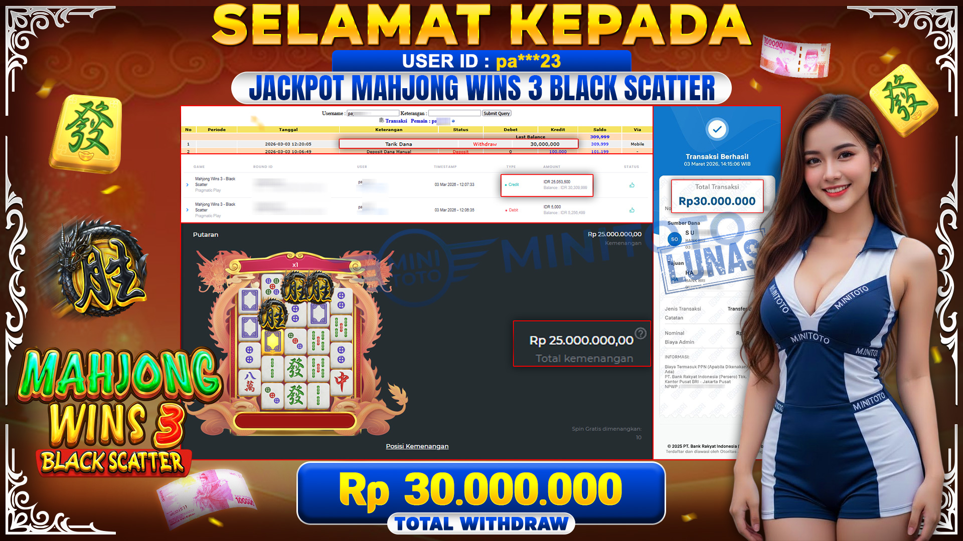 BUKTI JACPOT MAHJONG WINS 3 BLACK SCATTER - Pragmatic Play