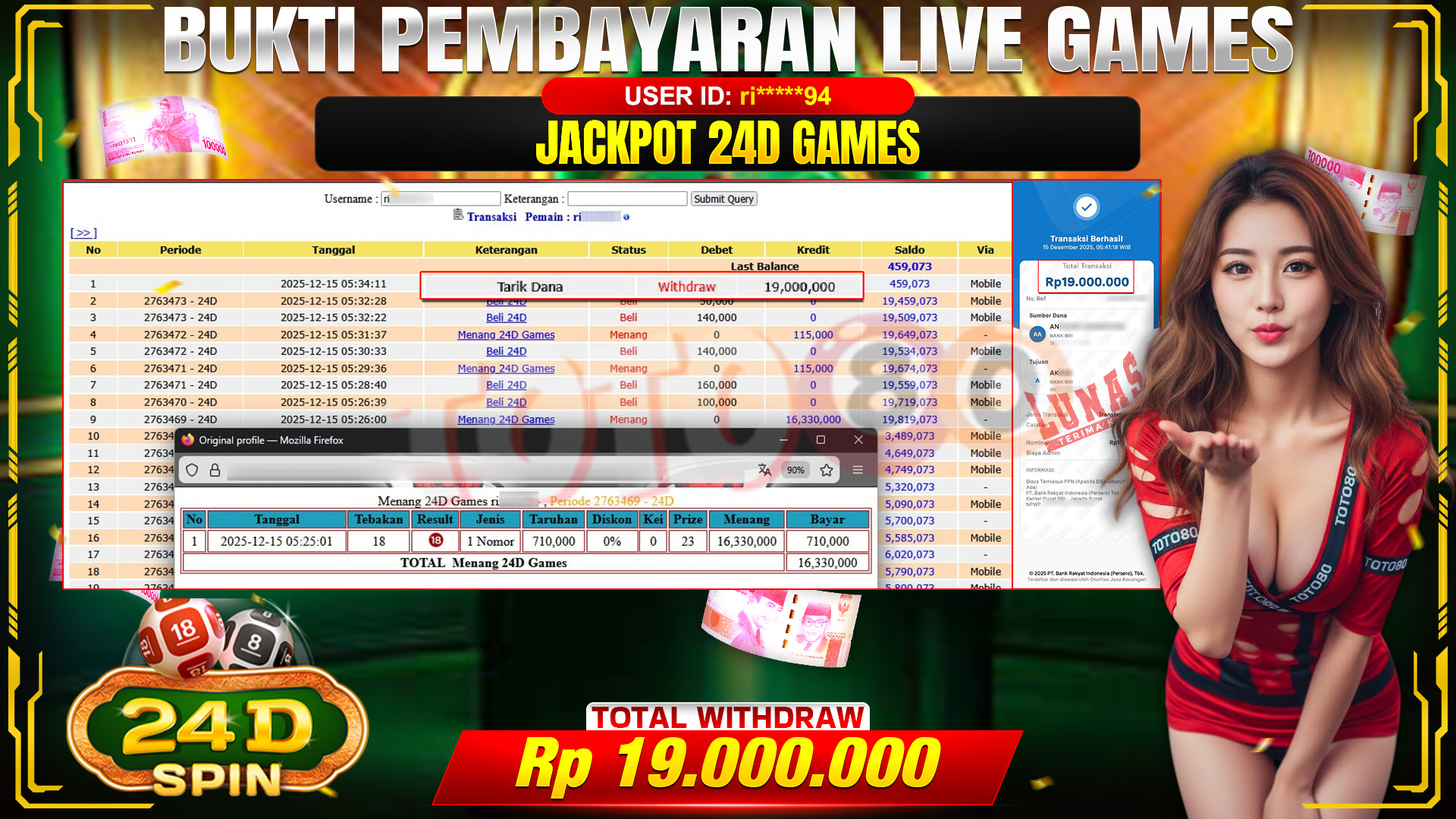 🎉 TOTO80 – JACKPOT 24D GAMES RP. 19,000,000,- TELAH DIBAYARKAN! 🎉