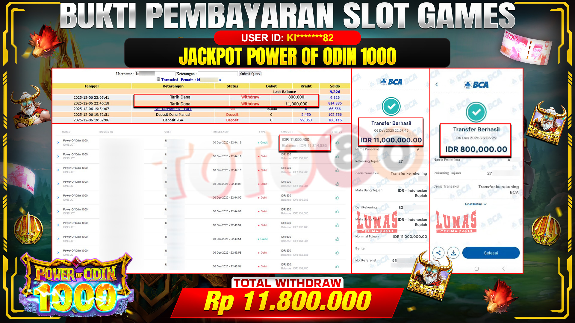 🎉 TOTO80 – JACKPOT SLOT POWER OF ODIN 1000 RP. 11,800,000,- TELAH DIBAYARKAN! 🎉