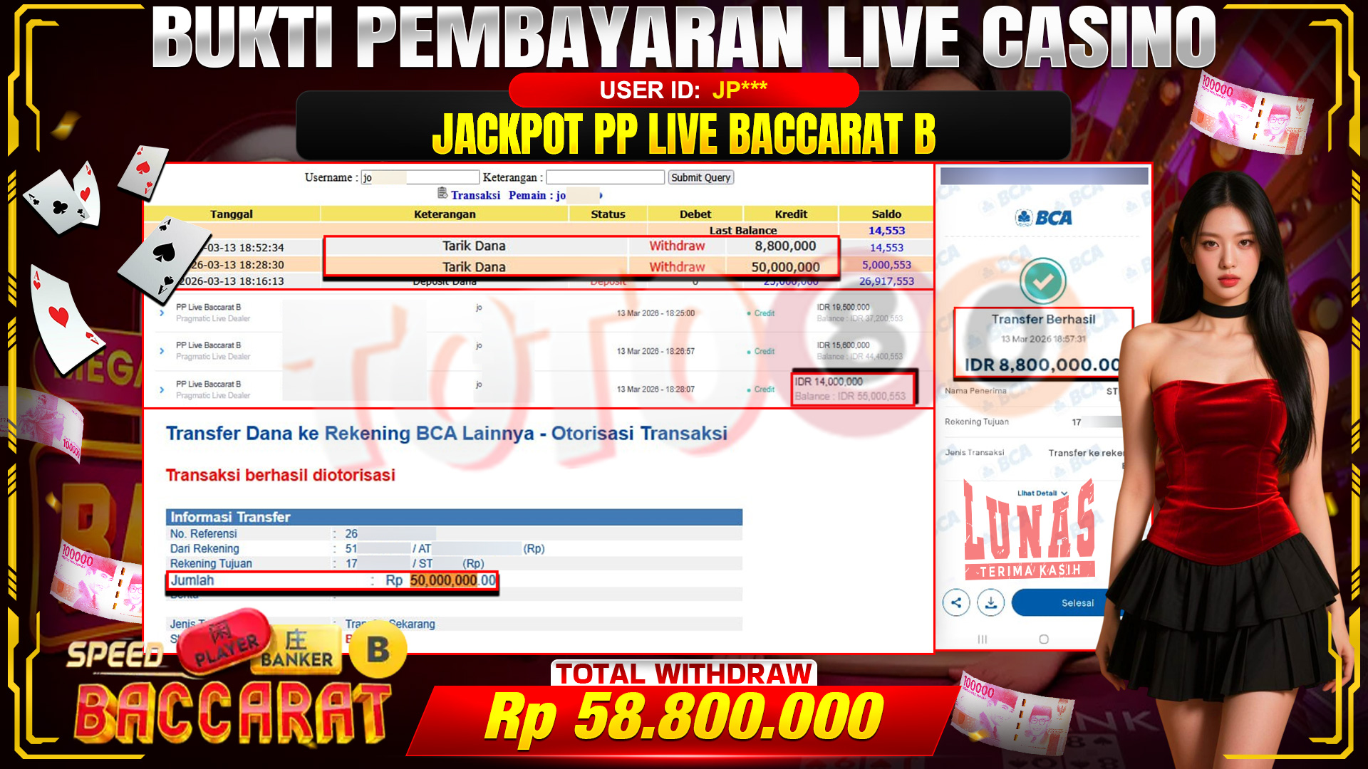 🎉 TOTO80 – JACKPOT LIVE CASINO LIVE BACCARAT B RP. 58,800,000,- TELAH DIBAYARKAN! 🎉