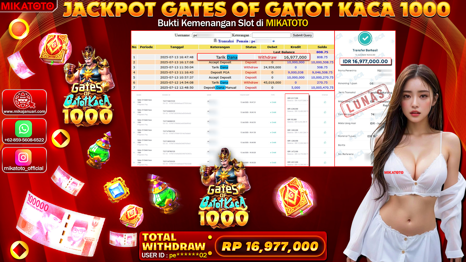 🏆 SELAMAT KEPADA PEMENANG JACKPOT DI  Gates Of Gatot Kaca 1000 16,977,000🏆